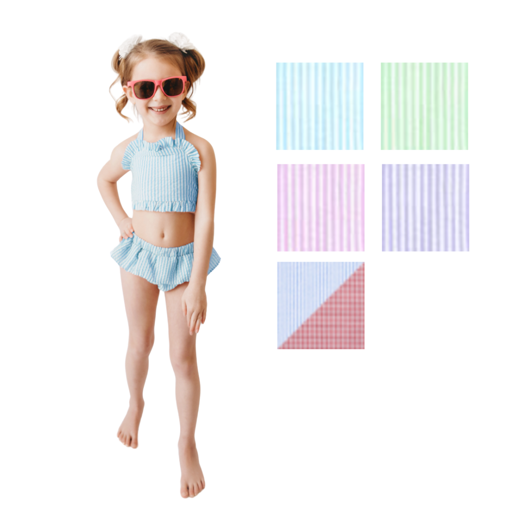 Ruffle Trim Seersucker Swimsuit