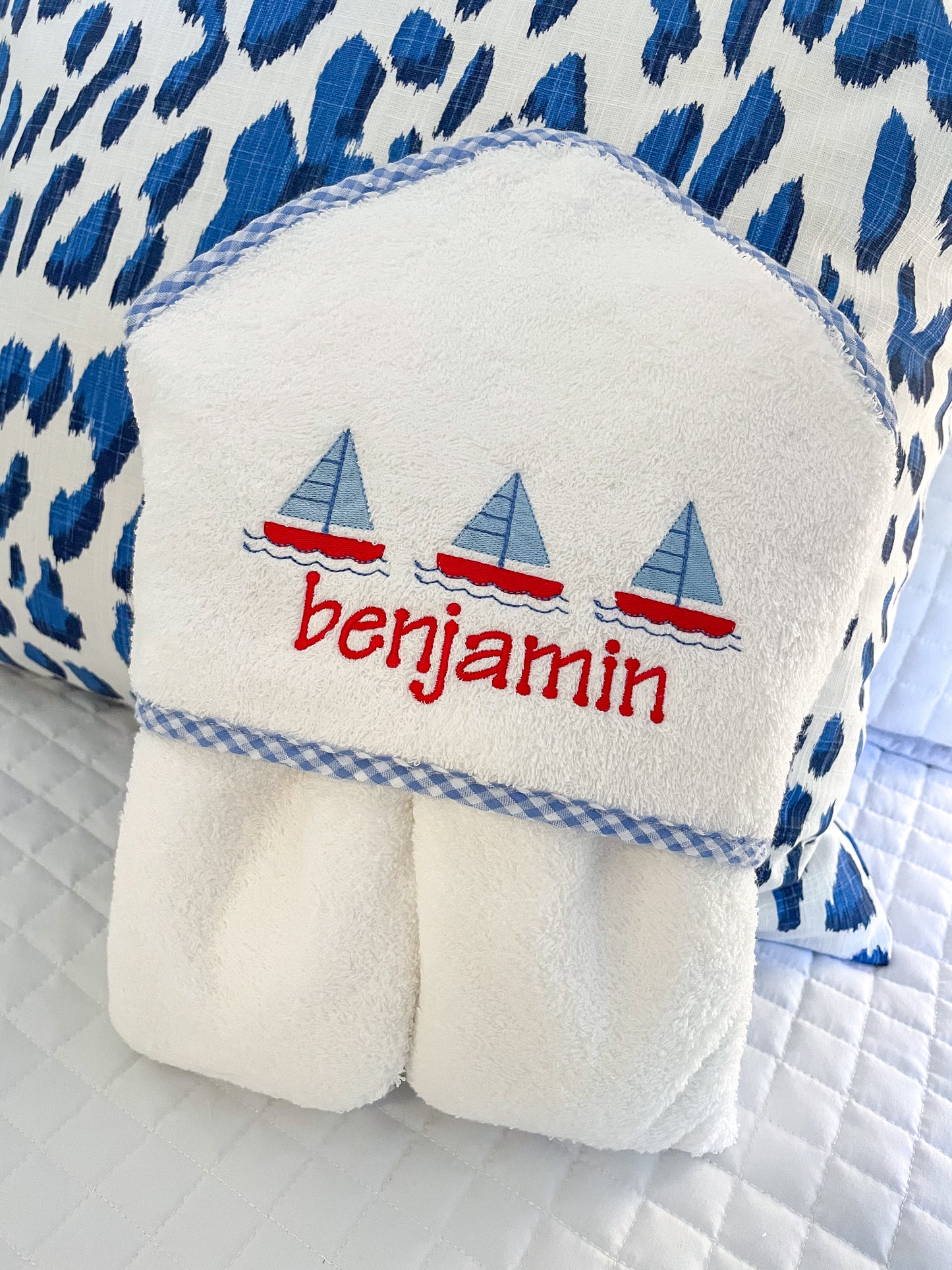 Gingham Trim Hooded Towel