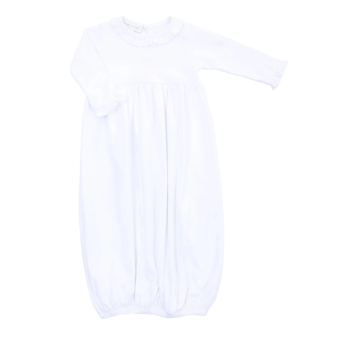 Magnolia Baby Gown with Pink Trim Ruffle