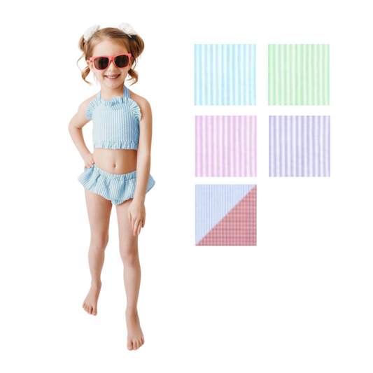 Ruffle Trim Seersucker Swimsuit
